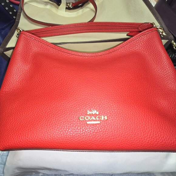 COACH Laurel Shoulder Bag in Lux Pebble Leather Red - Picture 2 of 11
